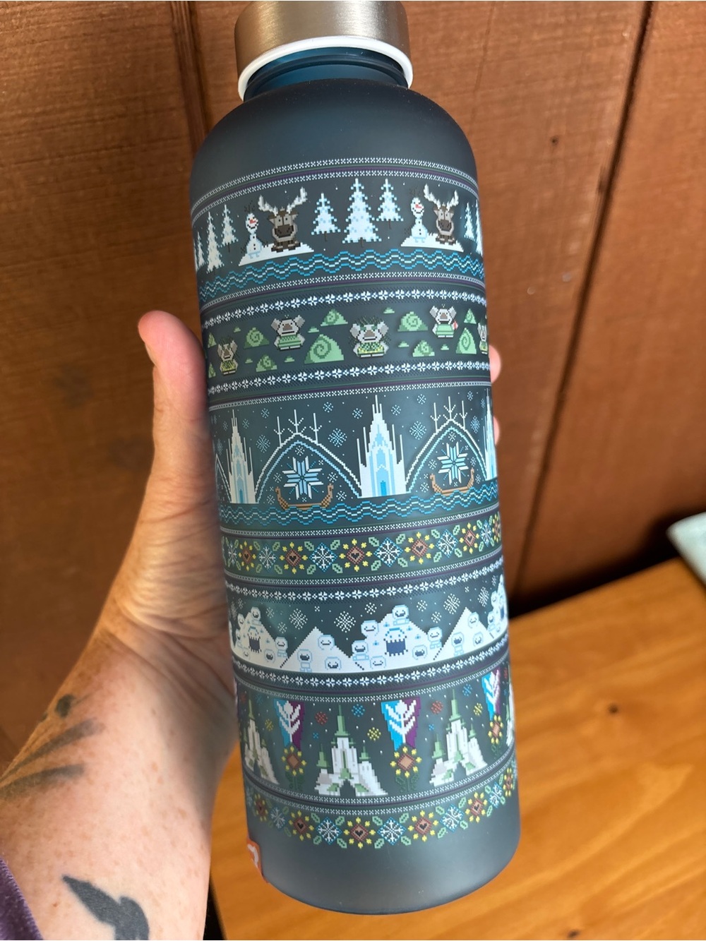 HKDL World of Frozen Navy Winter Pattern Water Bottle